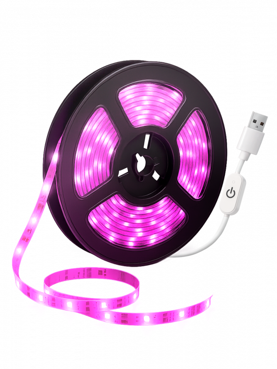 Фитолента для растений светодиодная с выключателем USB фиолетовый свет Огонёк OG-LDL38 4 метра